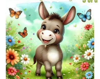 Happy Donkey Clipart, Funny Donkey clipart JPG, Commercial use, Digital Download, Card Making, Mixed Media, Digital Paper Craft, Watercolor