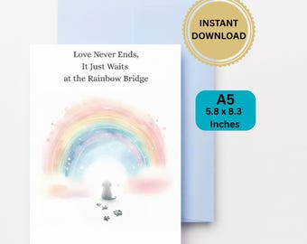 Printable Pet Loss Sympathy Card, Rainbow Bridge Card, Dog Memorial Card, Dog Bereavement Card, Pet Remembrance Card, Instant Download