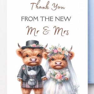 Hochzeit Dankeskarte, DIGITAL Download, druckbare Hochzeit Dankeskarte, Sofort Download, Dankeschön, PDF Karte, Highland Kuh