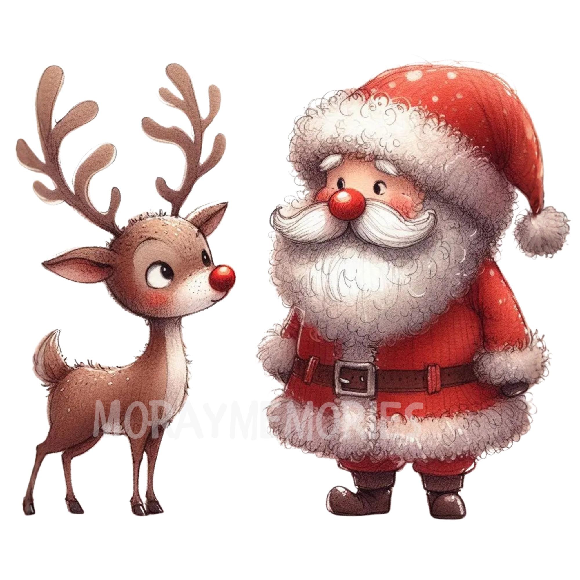 Santa and Reindeer Christmas Clipart Set – Festive Holiday Digital ...