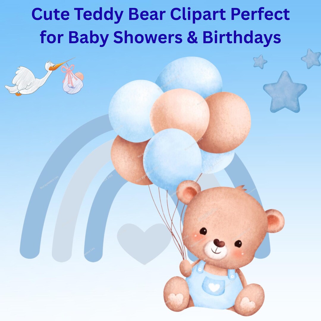 Teddy Bear With Blue Balloons PNG – Baby Shower & Birthday Bear Clipart ...