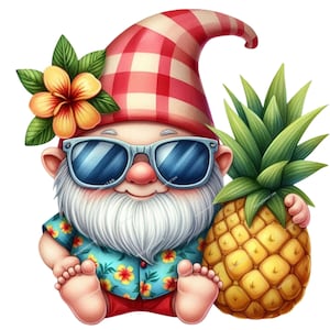 Clipart de nain de vacances, png de nain, png de nain tropical, conception de nain d'été, art de plage, scrapbooking, journal indésirable, chambre d'enfant, fabrication de cartes,