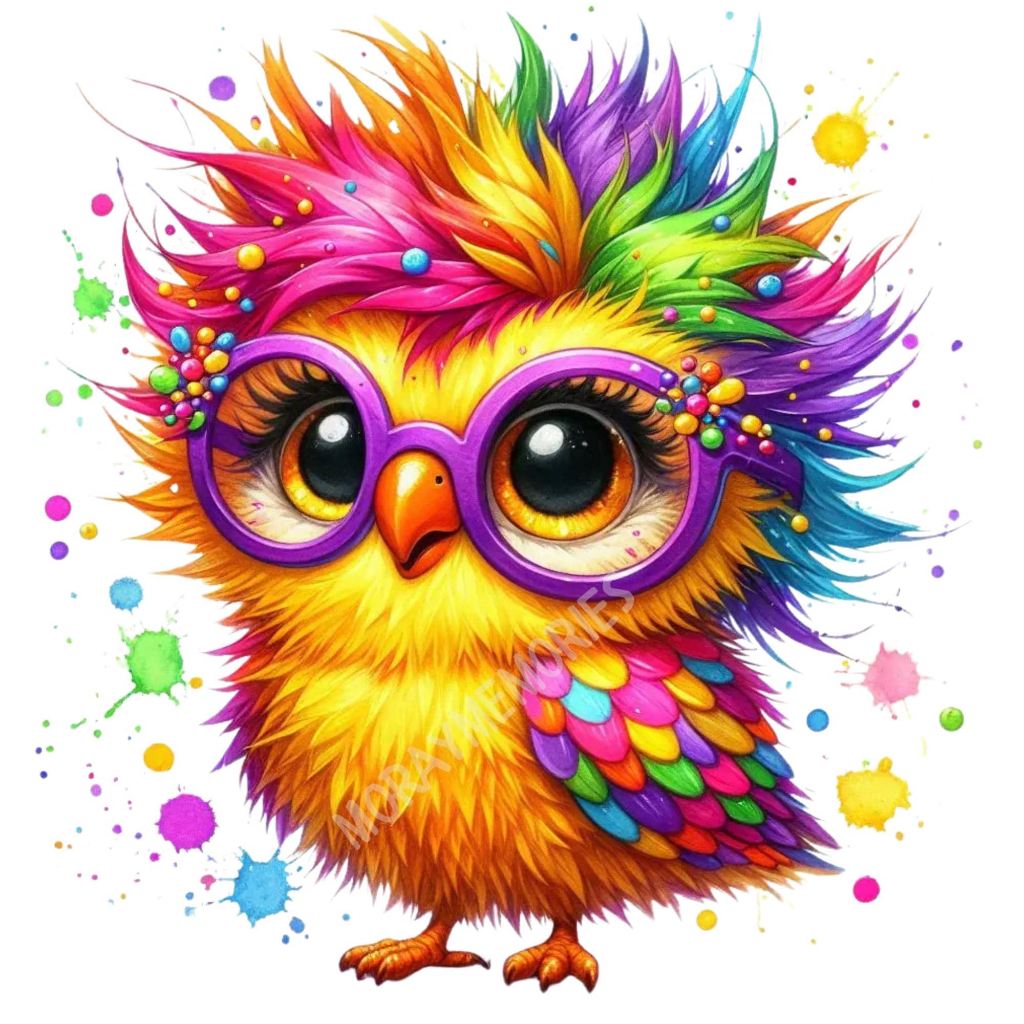 10 Rainbow Owl PNG Clipart | Funny Colorful Owl with Crazy Hair & Glasses | Cute Cartoon Bird Di