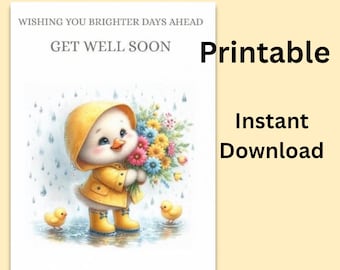Afdrukbare beterschapskaart, schattige eend beterschapskaart, Thinking of You-kaart, kaart opvrolijken, direct downloaden