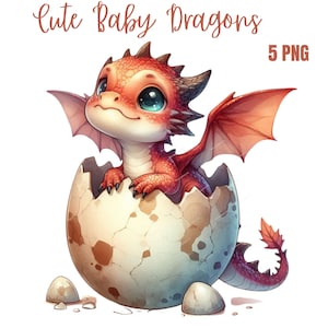 Cute  Baby Dragons Watercolor Clipart, Cute baby dragons, baby dragon clipart, dragon png, dragon birthday,art, fantasy clipart