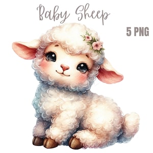 Clipartbundel babyschapen, schattige schapen png, grappige dieren graphics, aquarel, papierkunst, digitale download, commercieel gebruik