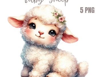 Baby Sheep Clipart Bundle, Cute Sheep PNG, Funny Animals Graphics, Watercolor, Paper Crafts, Digital Download, Commercial Use