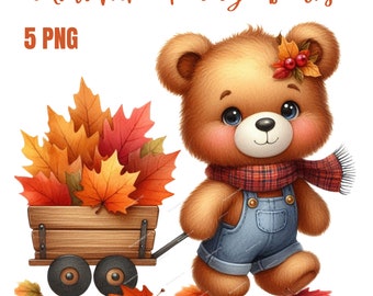 Clipart di teneri orsetti autunnali, PNG di alta qualità, arte per