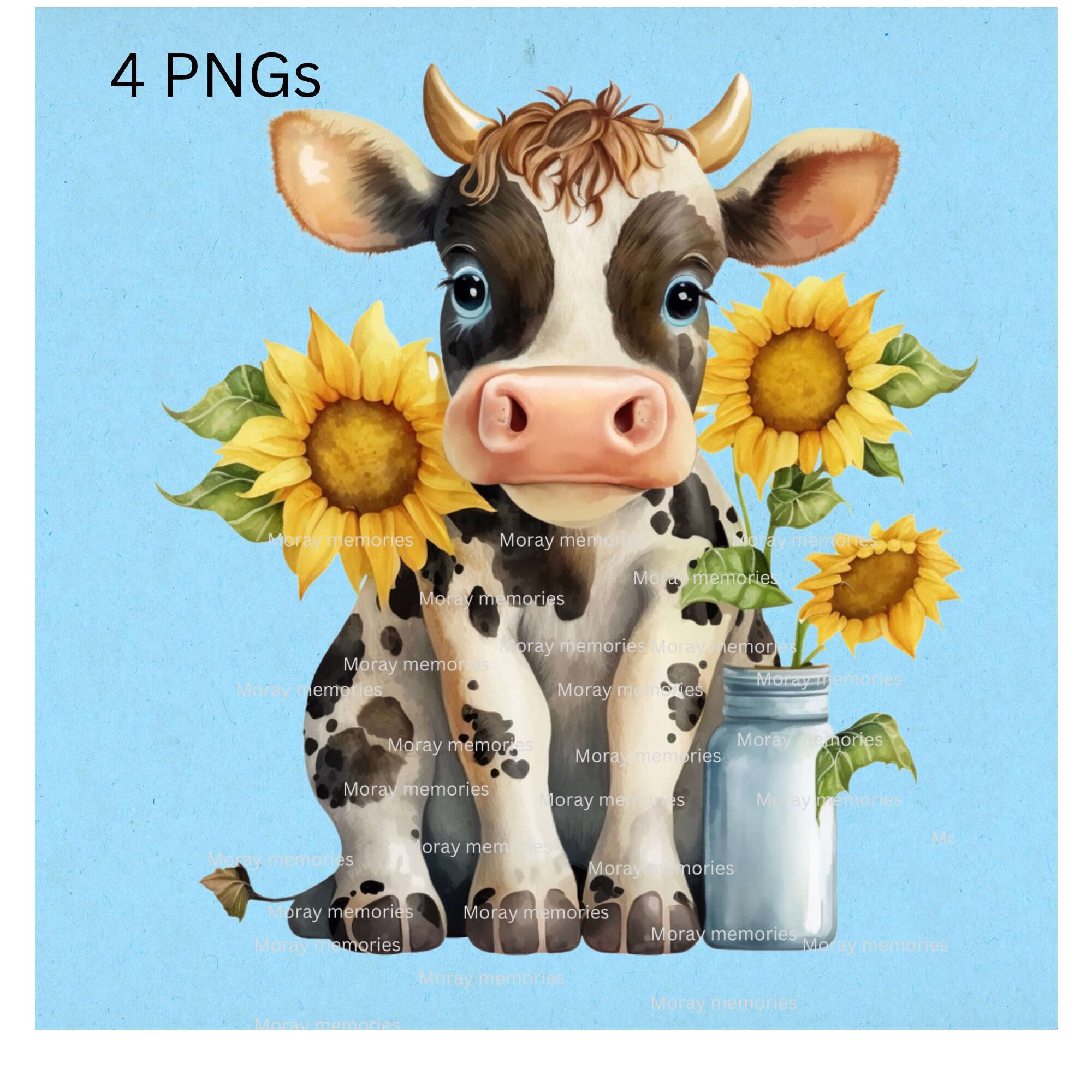 Highland Cow with Sunflowers Watercolor PNG for (2532107)