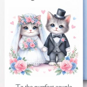 Tarjeta del día de la boda, descarga digital, tarjeta de boda imprimible, descarga instantánea, felicitaciones del día de la boda, novios gatos, Sr. y Sra.