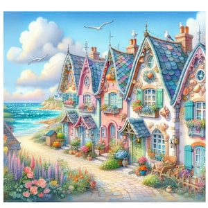 10 Whimsical Seaside Cottage Clipart JPGs – Watercolor Beach Houses Junk Journaling, Scrapbooking,Card Making, Fantasy Art, Instant download