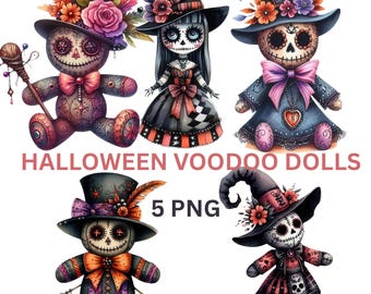 Muñecos vudú de Halloween PNG, descarga de diseño digital de sublimación de Halloween, lindo PNG de Halloween, PNG de temporada espeluznante, PNG de Halloween, PNG de otoño