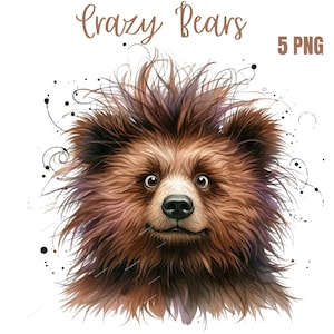 Lustiger Bär Clipart, hochwertige PNGs, süße Clipart, verrückter Bär, digitaler Planer, Aquarell, Kartenherstellung, Journaling, digitaler Download