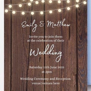 Rustic Wedding Invitation Template, Rustic Wood And Mason Lights, Instant Download, Editable Template, Rustic wedding invite, Printable