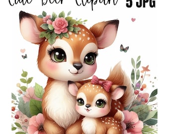 レイ Watercolor Deer Clipart, Nursery Decor, Deer JPG, Watercolor