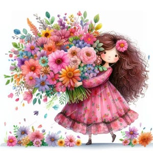 12 JPG Your Flower levering illustraties, aquarel clipart JPG, ongewenste journaling, plakboek, kaarten maken, digitale download, fantasie, grillig