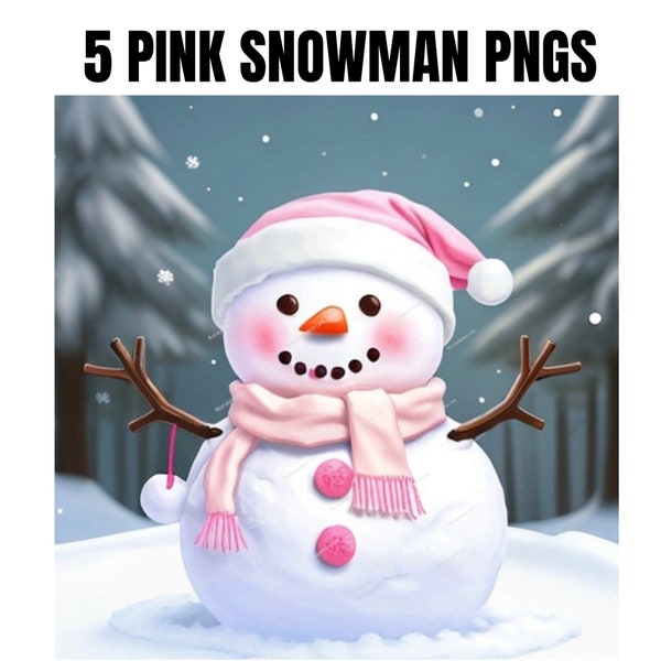 Snowman, Pink Christmas Snowman PNG, Pink Snowman, Christmas Pillow Sublimation, Santa Sack PNG, Card Design, Instant Digital Download
