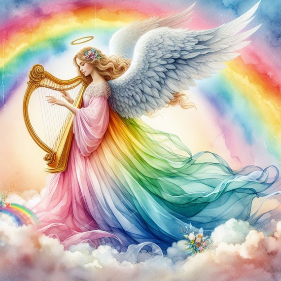 Rainbow Angel Clipart, Halo Clipart, Heaven Clipart, Pastel Angel