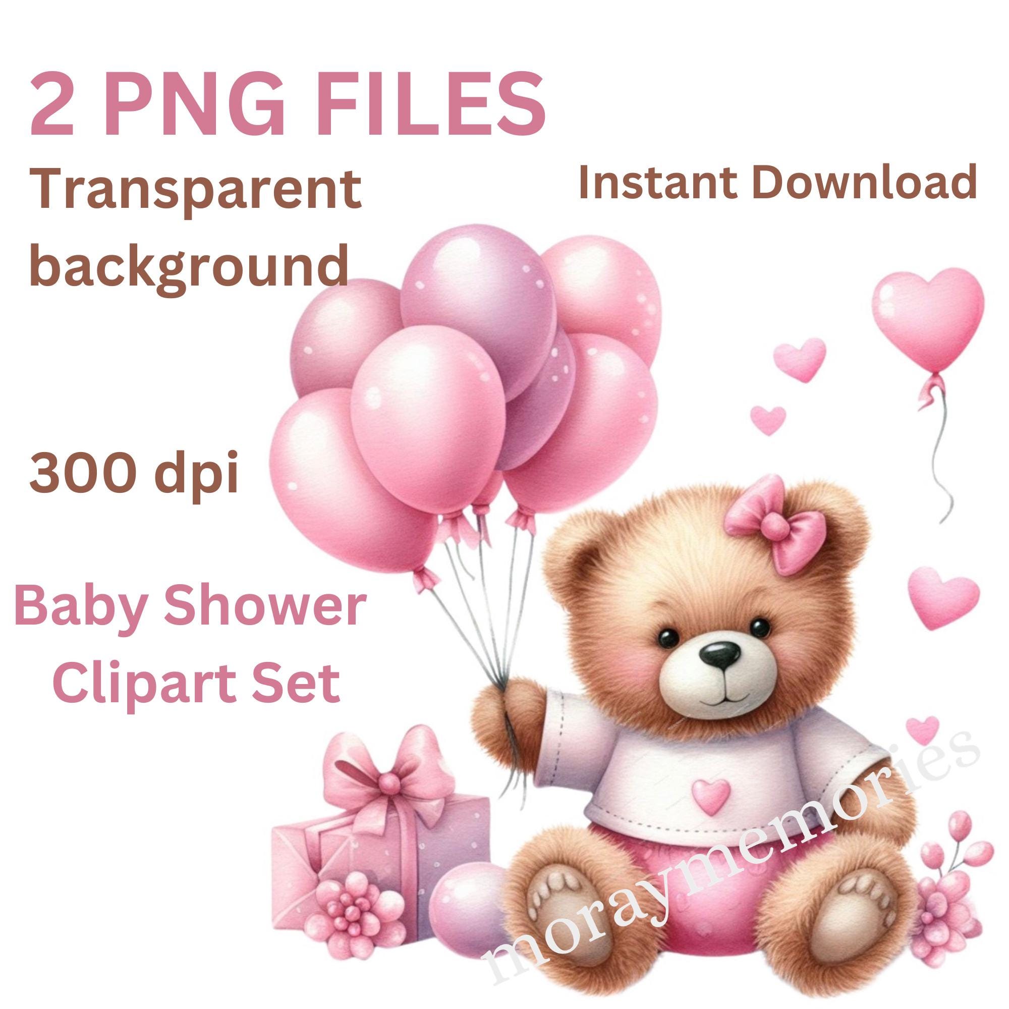 Baby Girl Teddy Bear Clipart PNG, Pink Balloon Bear, Baby Shower ...