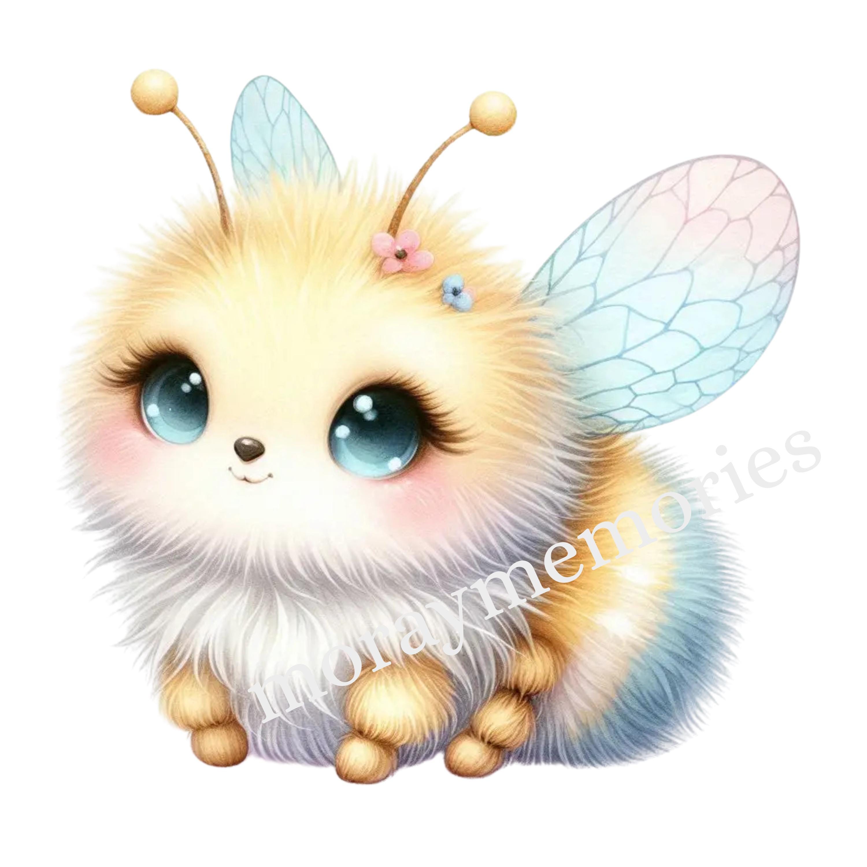 Pastel Fluffy Bee PNG Clipart Set – Cute Spring Flower Bee, Blue & Pink ...