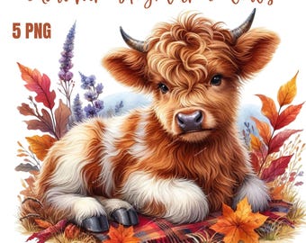 Adorable Autumn Baby Highland Cow - Perfect for Nursery Decor! Highland Cow png