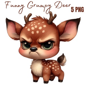 Funny Grumpy Deer Clipart, High Quality Transparent PNGs, Instant Download, Commercial Use - Cartoon Pet prints, Funny Animals png