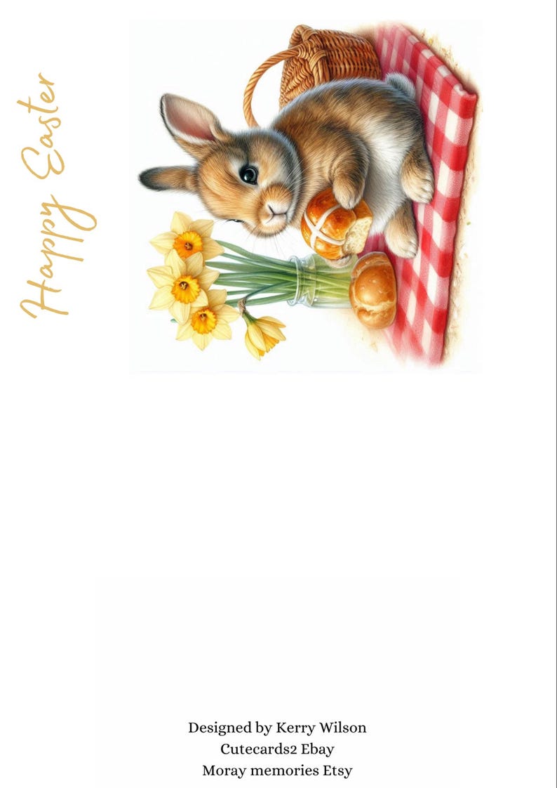Printable Happy Easter Card Printable Cute Rabbit With Hot Cross Bun printable-happy-easter-card-printable-cute-rabbit-with-hot-cross-bun
