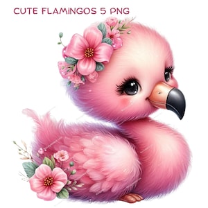 Cute Flamingo Clipart, Adorável Pássaro Rosa com Chapéu e Laços PNG, Imprimível, Caneca Tumbler Sublimação