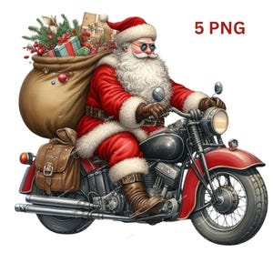 Weihnachtsmann auf Motorrad Clipart, hochwertige PNGs, Biker Weihnachtsmann, Erinnerungsbuch, Junk Journals, Scrapbooks, digitale Planer, kommerzielle Nutzung