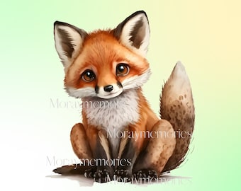 Adorable Red Fox Watercolor Clipart Set for Nursery Decor, Animal Clipart