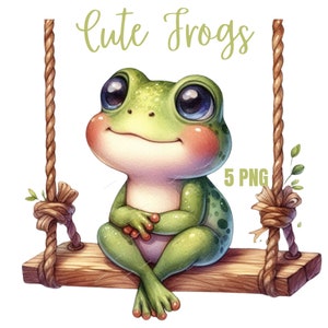 Paquete de imágenes prediseñadas de ranas lindas, imágenes prediseñadas de ranas de acuarela, diseño de ranas, lindas ranitas, imágenes prediseñadas de animales bebés lindos, uso comercial