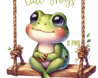 Cute Watercolor Frog Clipart Bundle | PNG Baby Frogs & Cute Animal Clipart | Frog Design for Nursery, Crafts and Commercial Use