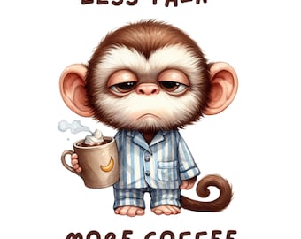 Aquarel knorrige koffie aap clipart, PNG knorrige dieren clipart, minder gepraat, meer koffie, grappige knorrige dieren clipart, commercieel gebruik