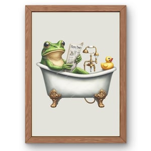 Frog in Bath, Retro Frog Poster, Bathroom Wall Decor, Digital Download, Frog Art Print, Frog Home Decor, Cottagecore, Vintage Wall Art