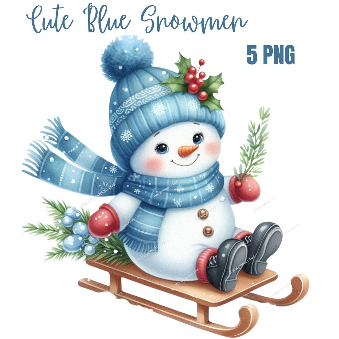 Blue Christmas Snowman Clipart | High-quality PNG Set | Digital ...