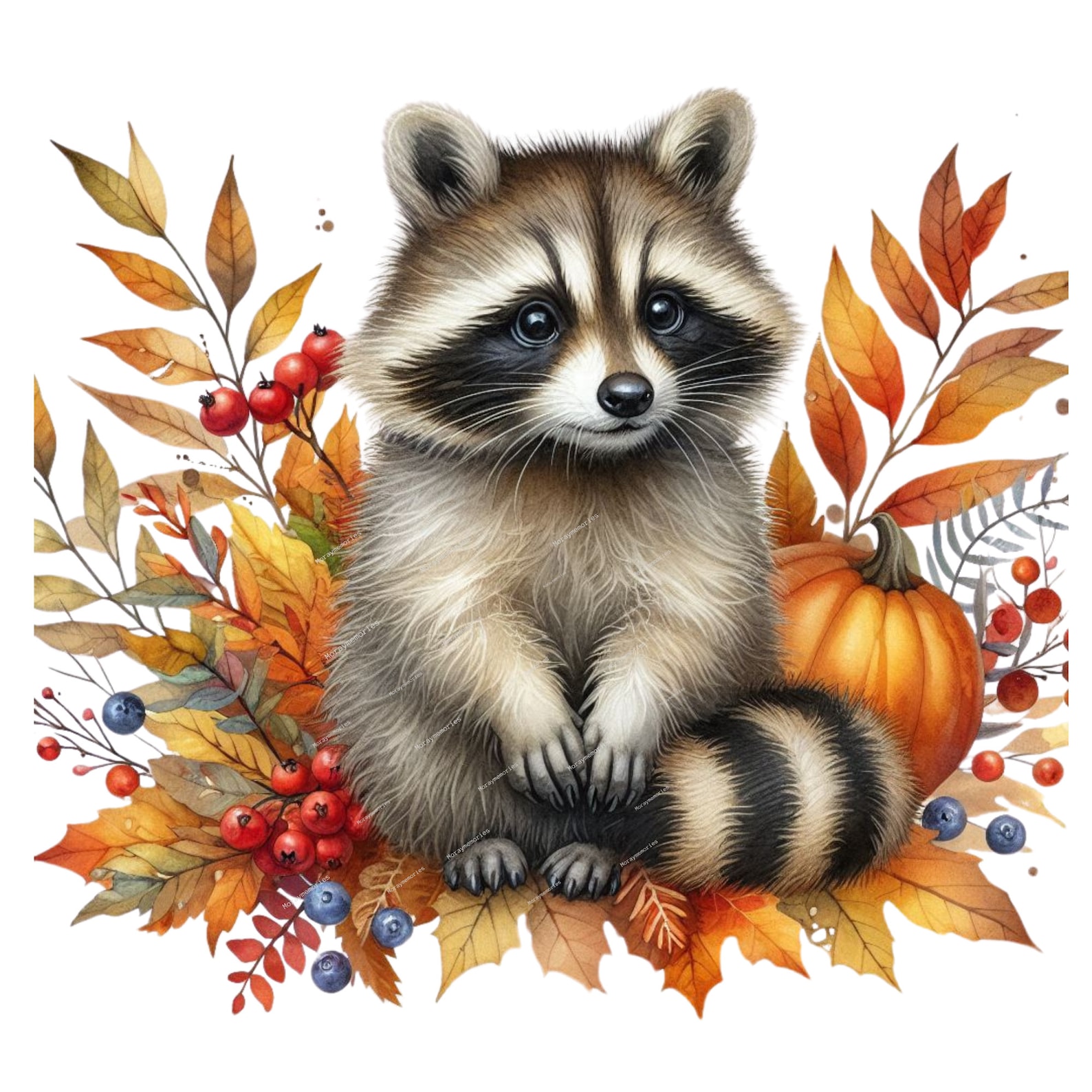 Watercolor Cute Autumn Raccoons, PNG Animal Clipart, Fall Raccoons ...