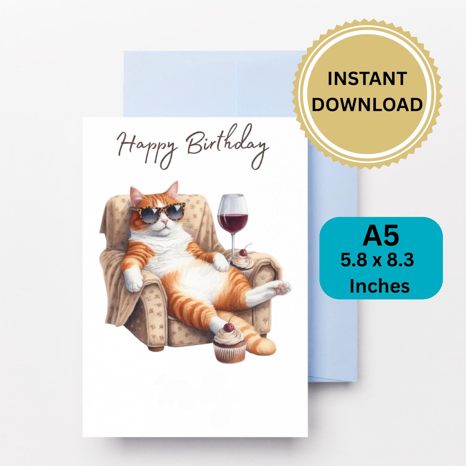 Funny Cat Birthday Card Printable – Instant Download Digital Greeting ...