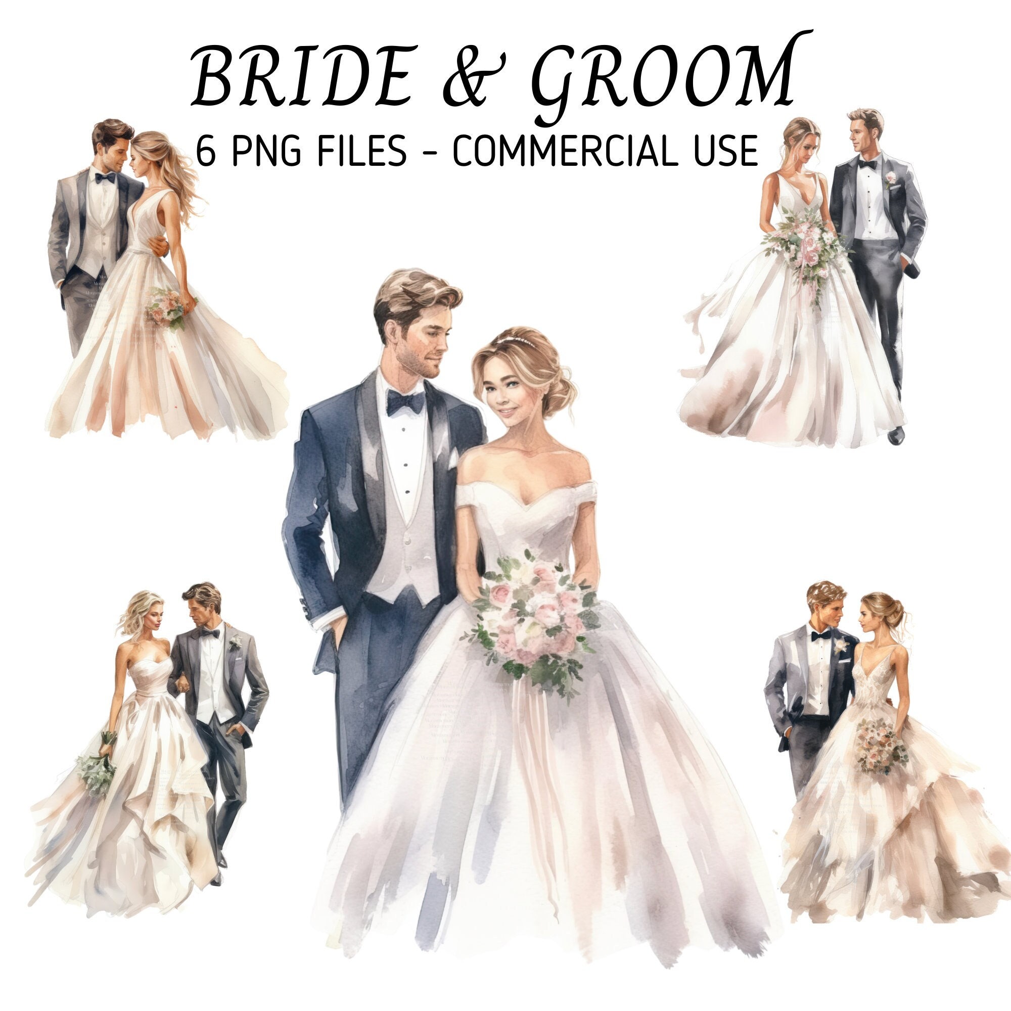 Bride and Groom Clipart 5 Transparent Pngs Sublimation