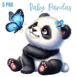 Clipart de bebê panda fofo, pacote de panda PNG, designs de alta qualidade, berçário de panda, clipart de álbum de recortes, aniversário, convite PNG