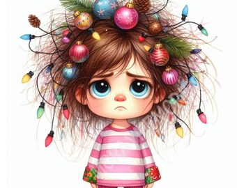 Conjunto de imágenes prediseñadas de chicas navideñas originales: 10 imágenes JPG en acuarela de alta resolución / Kit de descarga digital para diarios creativos, álbumes de recortes y creación de tarjetas.