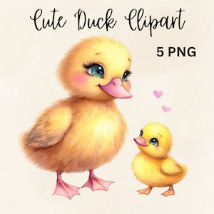 Bundle de cliparts canard mignon aquarelle, bébé canard PNG, clipart floral canard, bébés animaux, décoration de chambre d'enfant, baby shower PNG