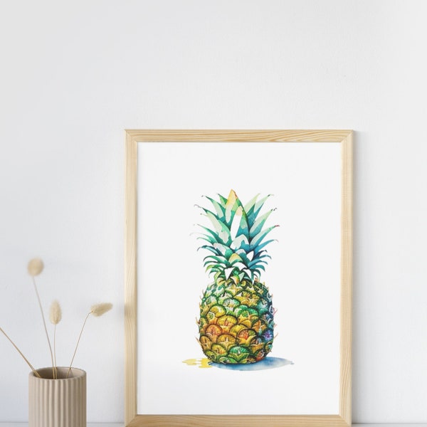 Pineapple Print, Pineapple Wall Art Prints, Printable Kitchen Decor, Botanical Print, Tropical Watercolor Print,Printable Wall Art, Posters
