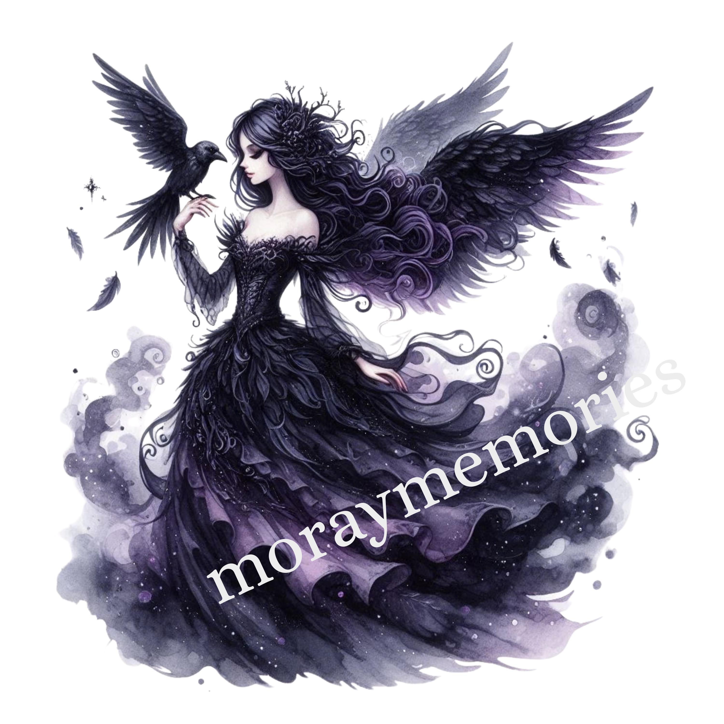 Gothic Raven Fairy Clipart Bundle – 5 PNG Dark Fantasy Fairies ...