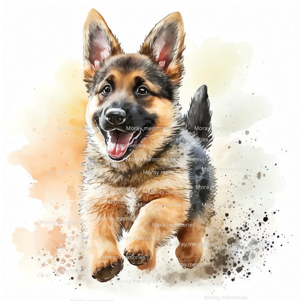 Watercolor German Shepherd Puppy, German shepherd, German shepherd png, dog clipart, Watercolor clipart, German shepherd mom