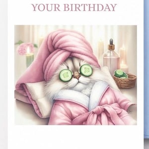 Printable Funny Cat Birthday Card, Digital Download Kitty Greeting Card for Cat Lover, Cat Mom, Friend, Instant Download