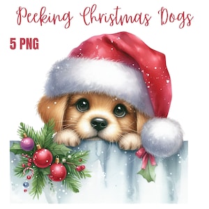 Peeking Christmas Dogs Clipart, High Quality PNGs, Memory Book, Junk Journals, Scrapbooks, Digital Planners, Commercial Use, Sublimation