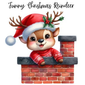 Clipart divertenti di renne natalizie, PNG di alta qualità, libro dei ricordi, diari di scarto, album di ritagli, planner digitali, uso commerciale, sublimazione