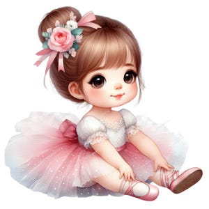 Jolie fille ballerine PNG Clipart, 10 PNG de haute qualité, adorable bébé danseuse de ballet - tenue de ballet pastel art numérique, chambre d'enfant, anniversaire