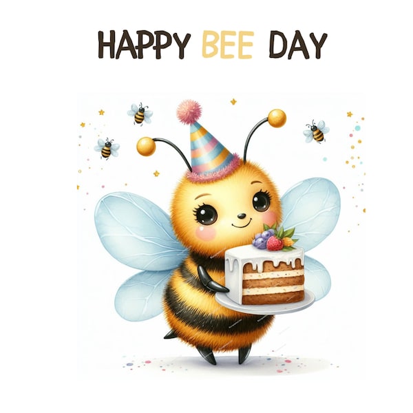 Happy Birthday PNG Clipart, Happy Bee Day, Funny Birthday, Cute Bee