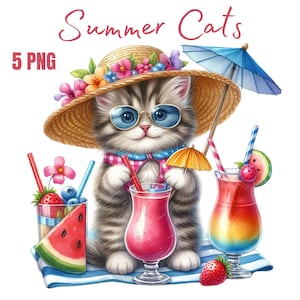 Summer Cat png, colorful cat watercolor sublimation digital Download, cat Sublimation design, sublimation, png for sublimation designs